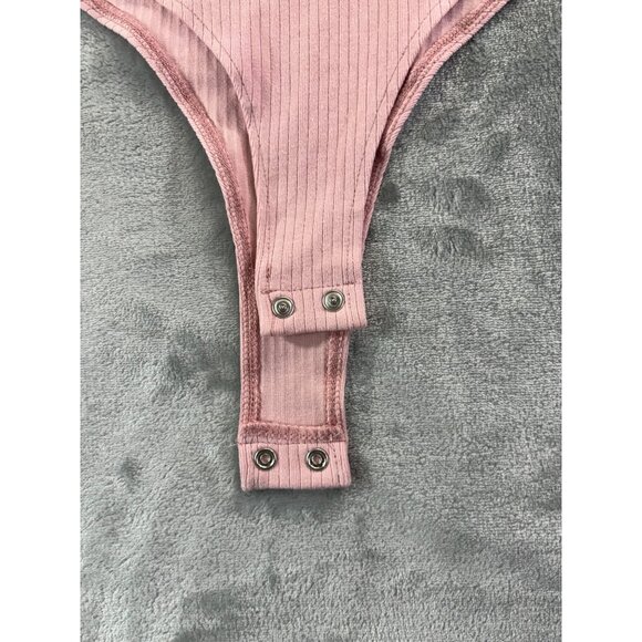 Reoria Bodysuit Women's Small Pink Crew Neck Long Sleeve Knit Ribbed Tops Slim - Picture 7 of 11